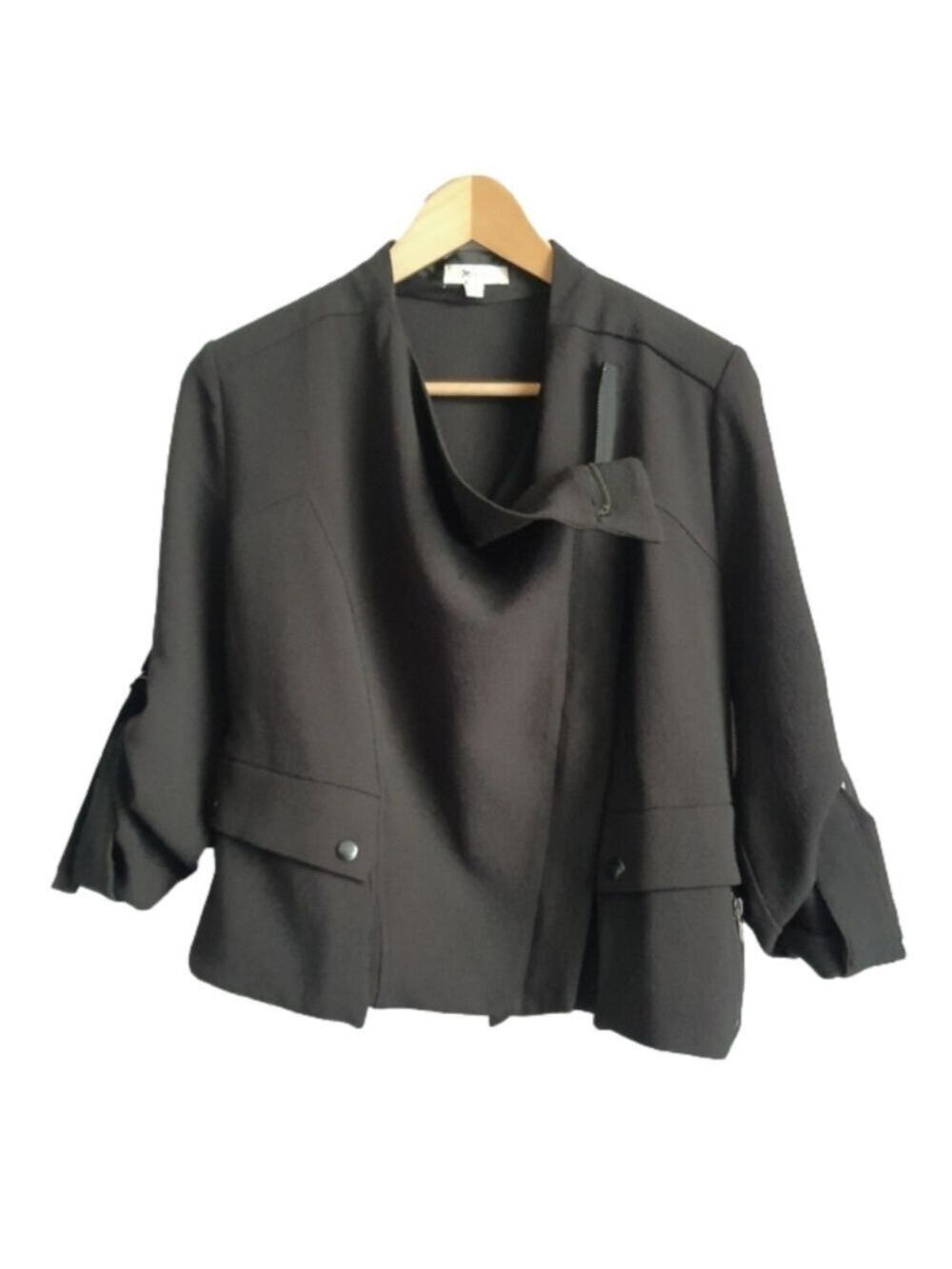 Cropped Blazer Draped Front Ruched Sleeves Zip up
